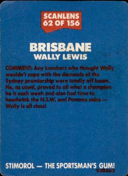 1989 Scanlens #62 Wally Lewis Back